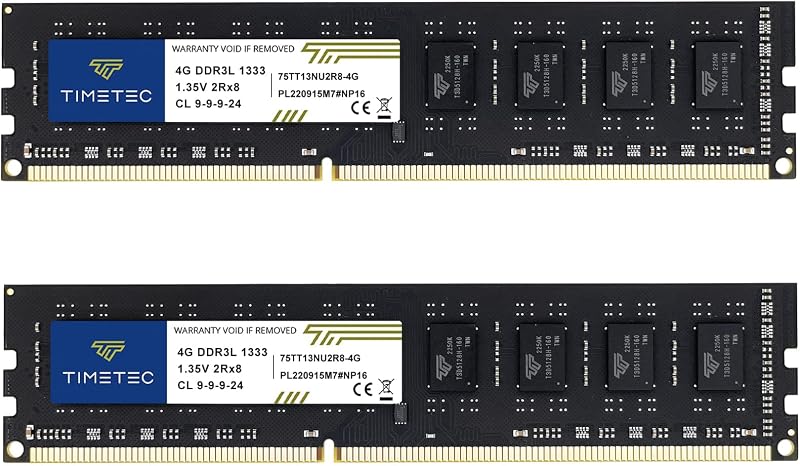 8GB KIT(2x4GB) DDR3 / DDR3L 1333MHz PC3-10600 Non-ECC Unbuffered 1.5V / 1.35V CL9 2Rx8 Low Density Dual Rank 240 Pin UDIMM Desktop PC Computer Memory RAM Module Upgrade (8GB KIT(2x4GB))