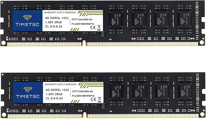 Timetec Kit de 8 GB (2 x 4 GB) DDR3 1333 Mhz PC3-10600 Não-ECC, Sem Buffer, 1,5 - imagem principal