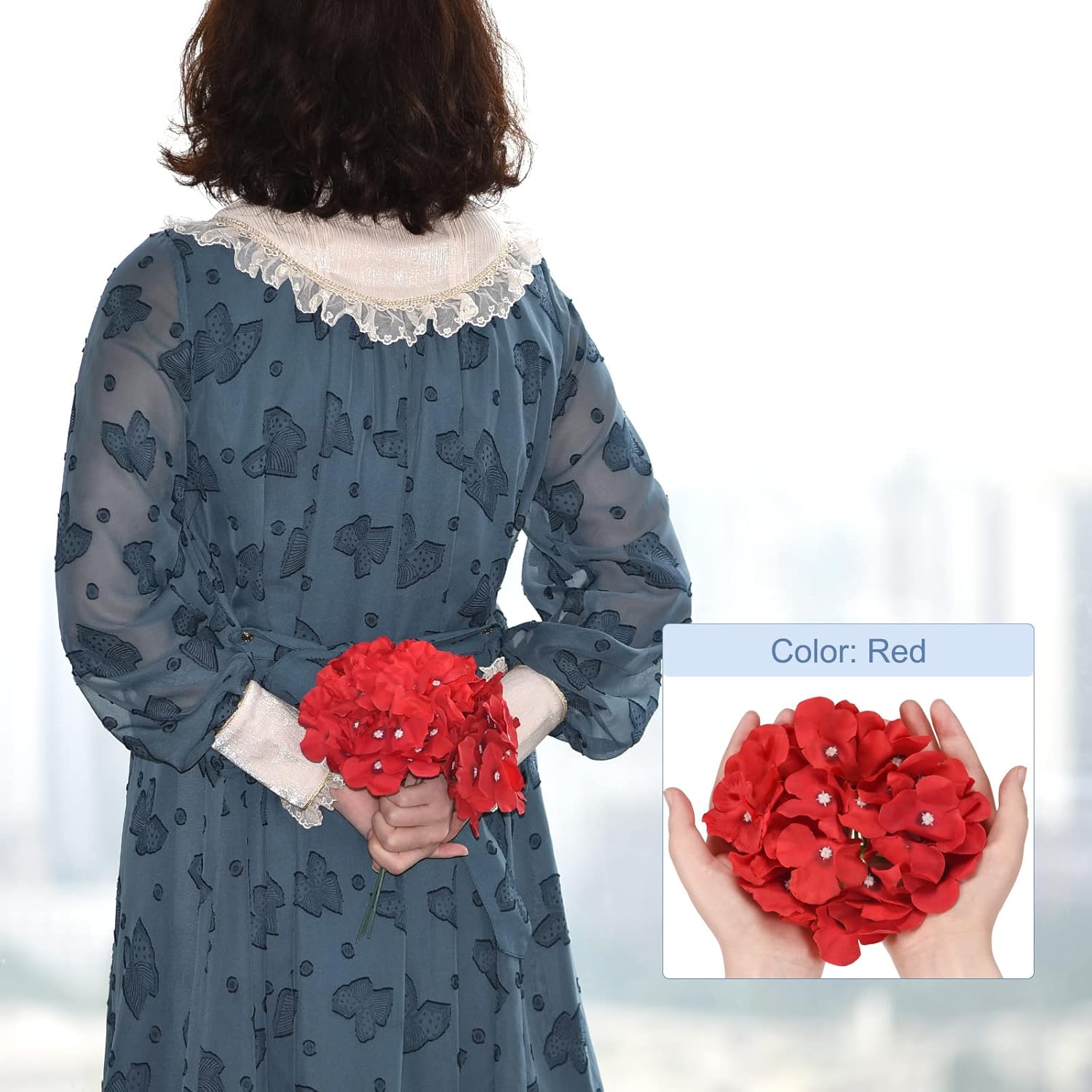 MECCANIXITY Silk Artificial Hydrangea Flowers, Red Artificial Flowers Heads with Stems, Full Hydrangea Flowers for Wedding Centerpieces, Party Decoration 64 Set