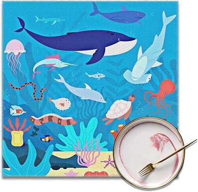 Amazon ランチョンマット テーブルマット 子供用 キッズ ベビー 可愛い 水中かわいい海の動物漫画海 耐える 断熱 滑り止め 摩擦 お手入れ簡単 保育園 幼稚園 学校 家庭用 4枚 ランチョンマット オンライン通販