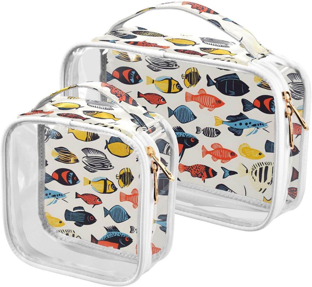Travel Toiletry Bags Anime Fishes Print, 2 Piece Clear Water Resistant with Handle for Travel Organizing
