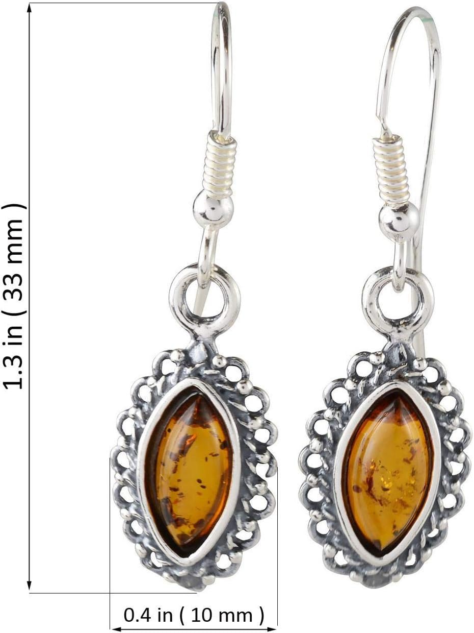 Amber Earrings - Baltic Honey Amber Fish Hook Dangling Earrings "Alvina" - Sterling Silver Jewelry Collection