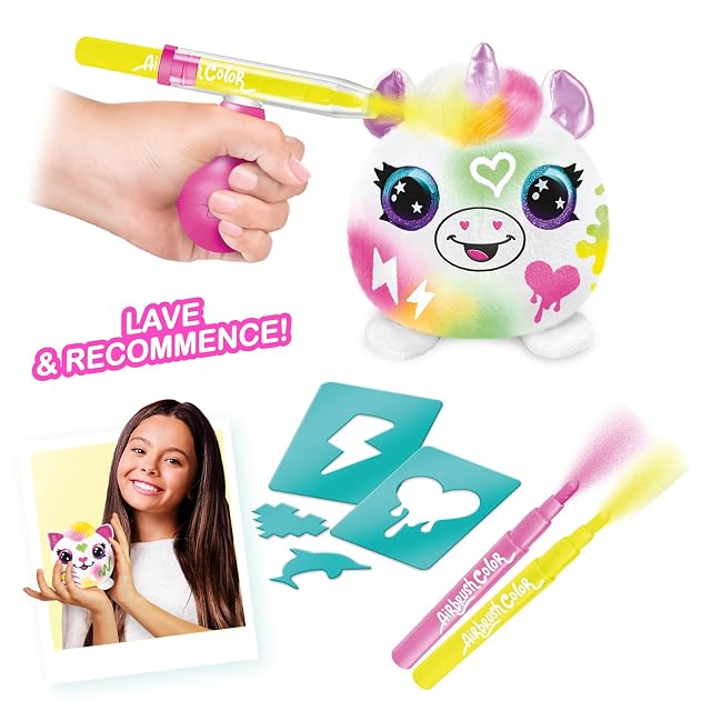 Foto 6 de 8 de Canal Toys Airbrush Mini Surprise Plush to Customise with Pens and Stencils, 1-Pack Neon-AIR 020, Blanco