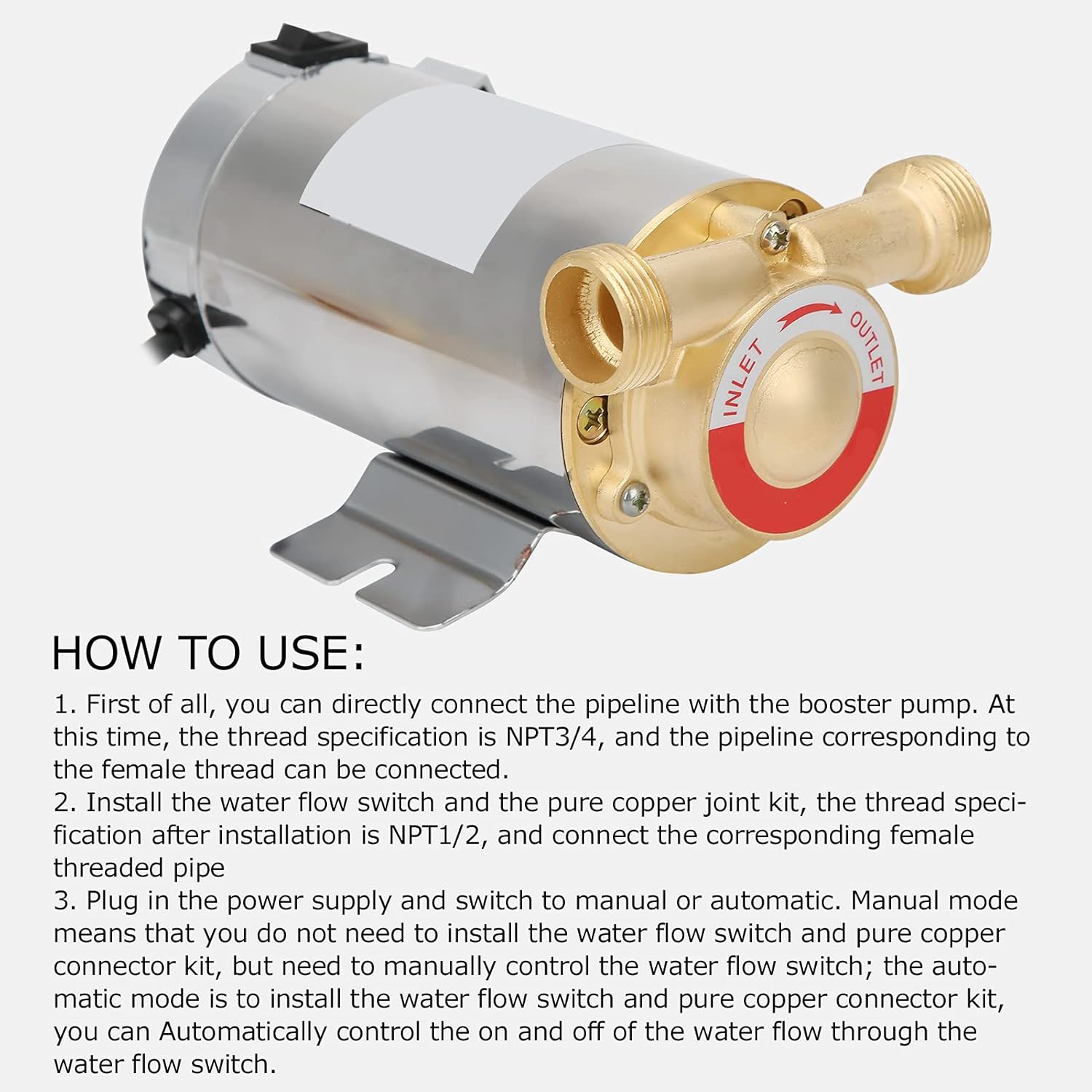 WG-100 Booster Pump, Small Automatic Water Pressure Booster Pump, Power Water Pumps, Used in Shower Room or Garden, 100W(US Plug 110V)