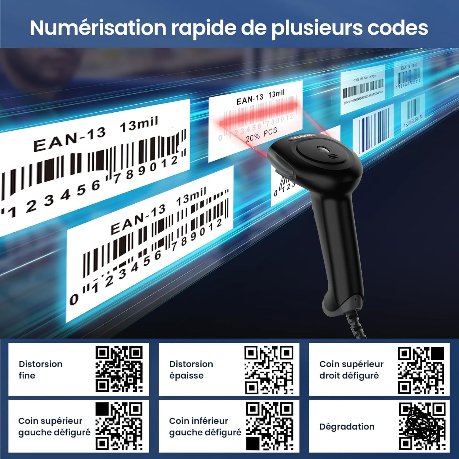 Eyoyo Lecteur Codes Barres 1D 2D USB Douchette Scanner Code Barre QR PDF417 Data Matrix pour PC Mac
