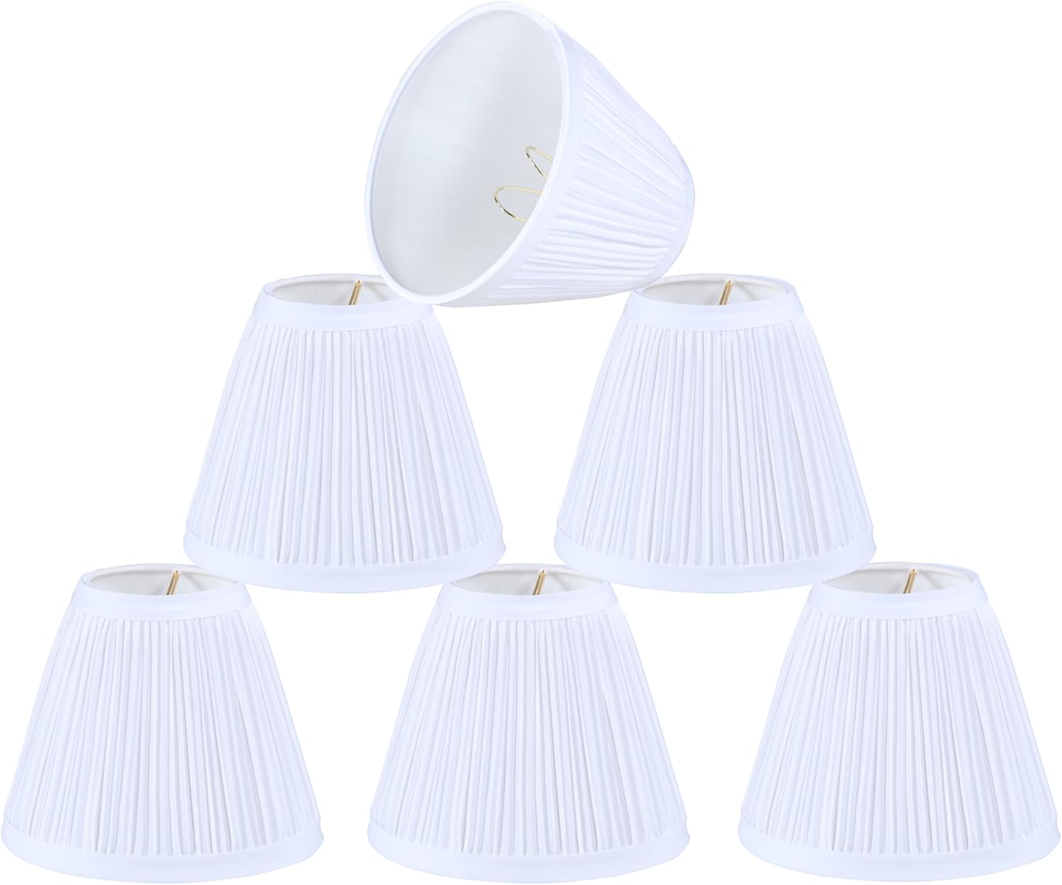 Aspen Creative 51516-6, Hardback Empire Transitional Clip-On Chandelier Lamp Shade, Mushroom Pleated White Faux Silk Fabric, 3" Top x 6" Bottom x 5" Slant Height, Set of 6