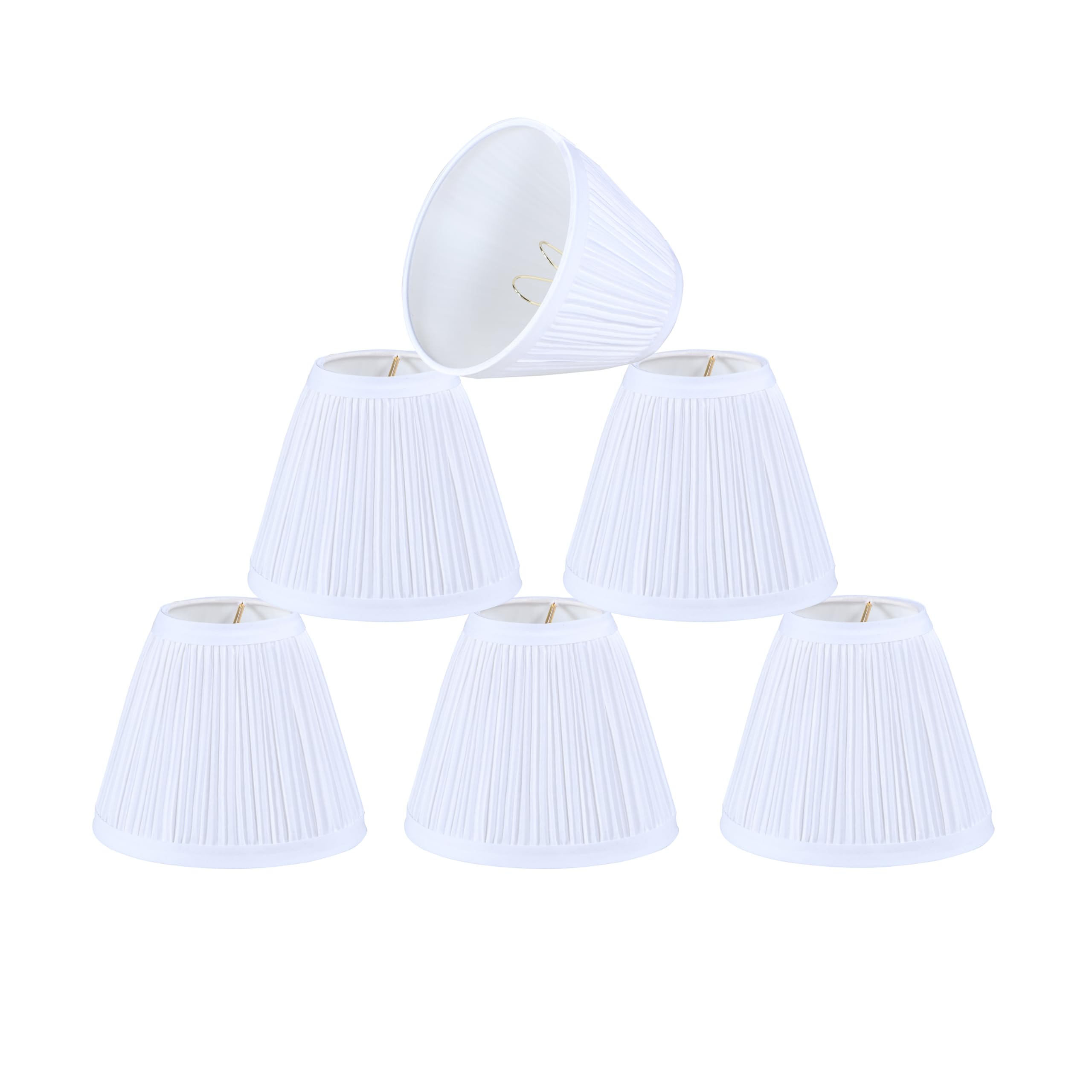 Aspen Creative 51516-6, Hardback Empire Transitional Clip-On Chandelier Lamp Shade, Mushroom Pleated White Faux Silk Fabric, 3" Top x 6" Bottom x 5" Slant Height, Set of 6