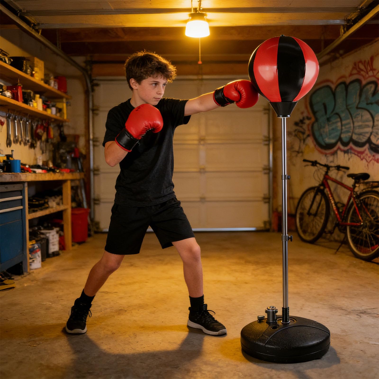 Set di palle da boxe ad altezza variabile con molla di ritorno e base resistente per allenamento fitness a casa per allenamento di coordinazione occhio-mano