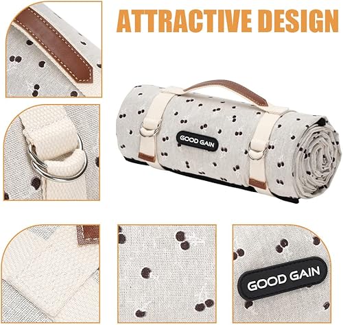 Miniatura 6 de Mantas de pícnic extragrandes para exteriores con correa de transporte, 78 x 57 pulgadas, impermeable y a prueba de arena, manta de camping y playa