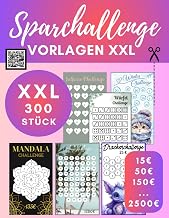 XXL Sparchallenge Vorlagen für die Umschlagmethode: 300 Stück I Cash Stuffing Zubehör für deine Geldspar Challenge deutsch I Passend für Zipper Umschläge A6 zum Ausschneiden