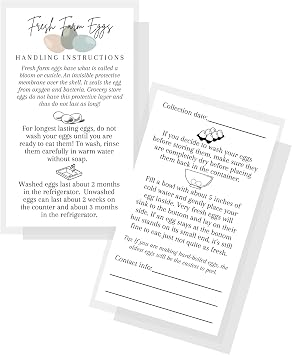 Lashicorn Fresh Farm Eggs Handling Instructions | 50 Pack | 2x3.5 inches Business Card | Egg Handling Instructions for Farm Fresh Eggs | White Card Design | Collection Date & Contact Info Lines