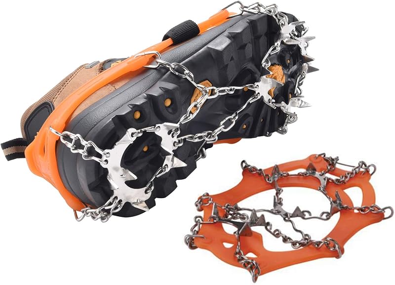 BenBoy Crampons 19 Steel Spikes Stainless Anti Slip Ice Cleats | Upgraded Snow Grips Traction Safe Protect for Women Men Walking Climbing Hiking (Shoes/Boots)