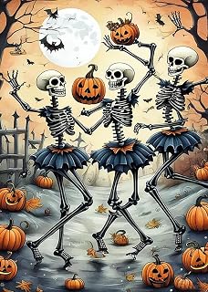Halloween Skull Pumpkin Moon Diamond Painting Kits for Adults, 5D Diamond Art Kits for Adults Beginners, DIY Full Round Drill Diamond Dot Painting Gem Art Kits for Adult,Home Wall Decor 11.8x15.7 Inch