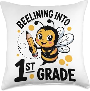 Beelining Into 1st Grade Cute Bee with Pencil Throw Pillow