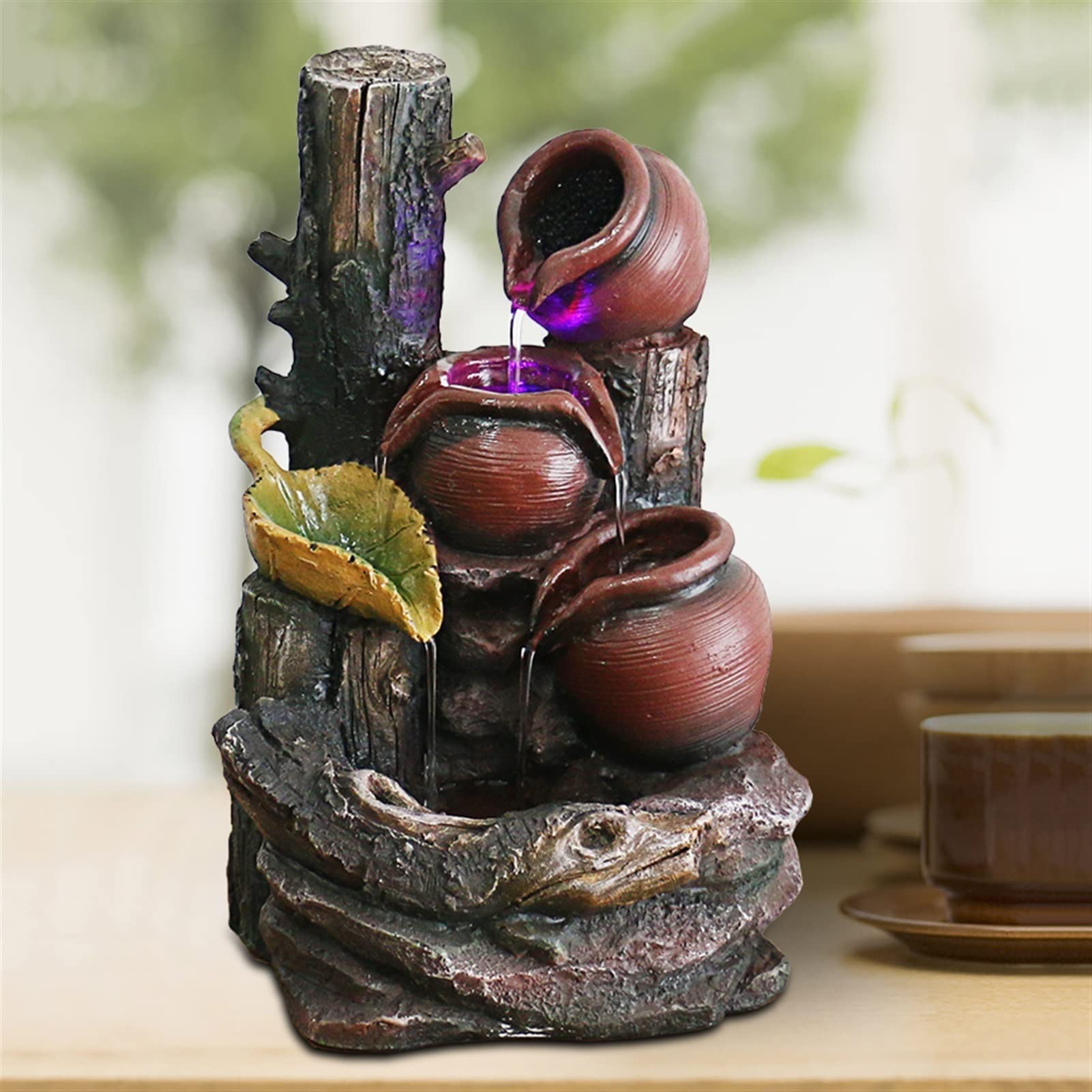 Fuente Decorativa de jardín, Fuente de Agua con Cascada, de Resina, Feng Shui Zen, decoración para salón, Dormitorio, Oficina