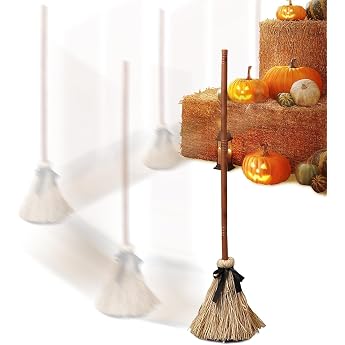 Witch Broom Animated Floating Broom with Light and Motion Sensor 110 cm Large Scary Sound Decoration for Party Home Garden Hallway Patio Haunted House