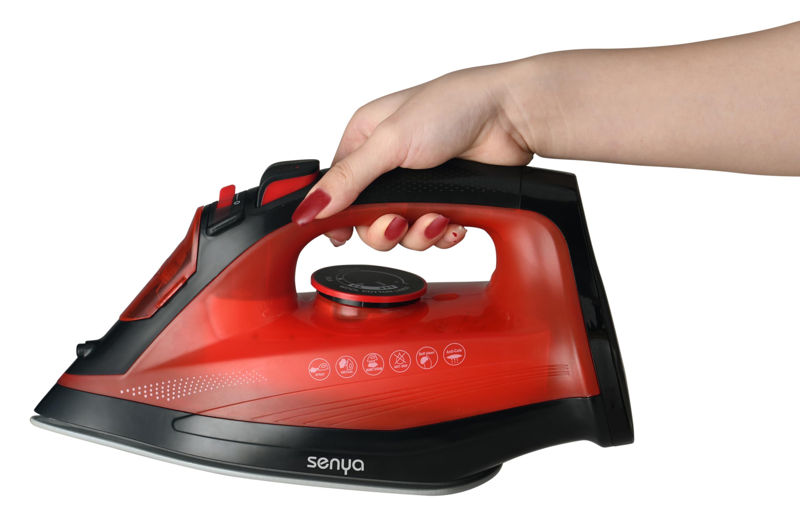SENYA - Fer à Repasser Vapeur Sans Fil, Débit Vapeur 35 g/min, 2400W Semelle en Céramique, Défroissage Vertical Rouge Simple Move V2