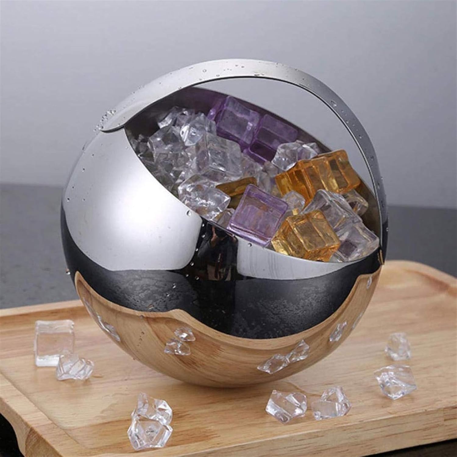 Stainless Steel Ball Portable Ice Bucket,Champagne, Bottle Chiller, Bucket-Stainless