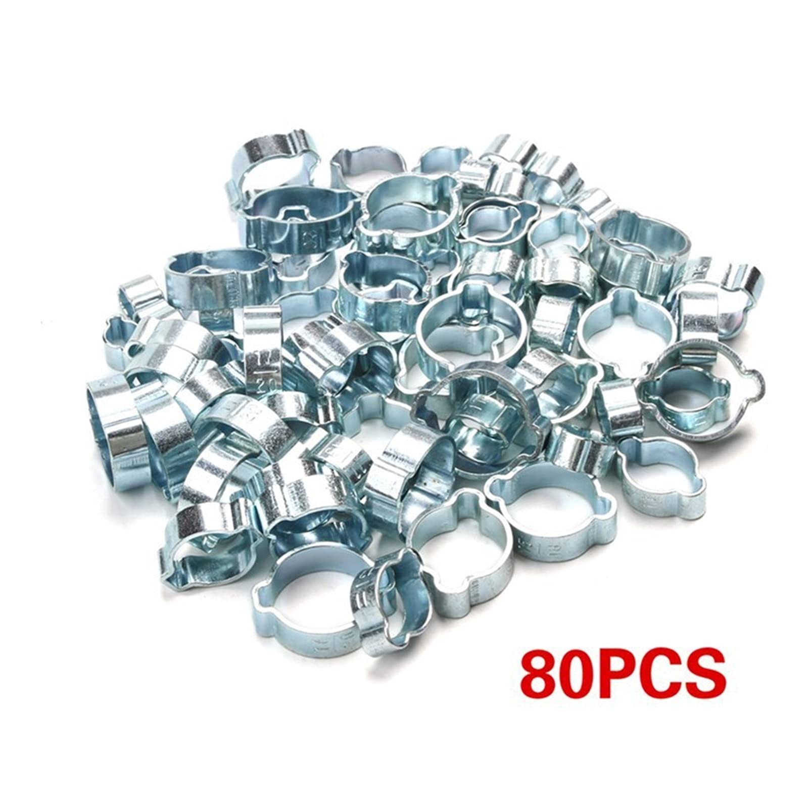 80 Unids/set Clip de Oreja Doble Abrazadera de Manguera de 5-20mm Abrazadera de Orejas Dobles Abrazaderas de Tubo de Manguera de Impulsión de Tornillo Clips de Manguera
