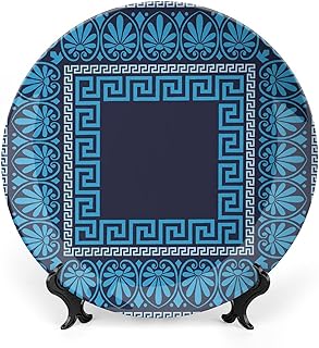 7 Inch Decorative Plate, Vintage Tableware Plate, Square Greek Ornament Frame Traditional Print Ornament Display Plate for Dining Table Setting, Wedding Reception Decorations, Christmas Tablescape