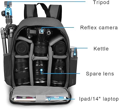 Miniatura 3 de CADeN - Mochila para cámara profesional DSLR  SLR sin espejo, con compartimiento para laptop de 15.6 pulgadas, resistente al agua, maletín
