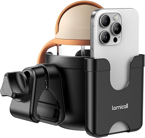 Portavasos para cochecito con soporte para teléfono - Agarres antideslizantes mejorados 2 en 1 Soporte para tazas para andador, silla de ruedas,