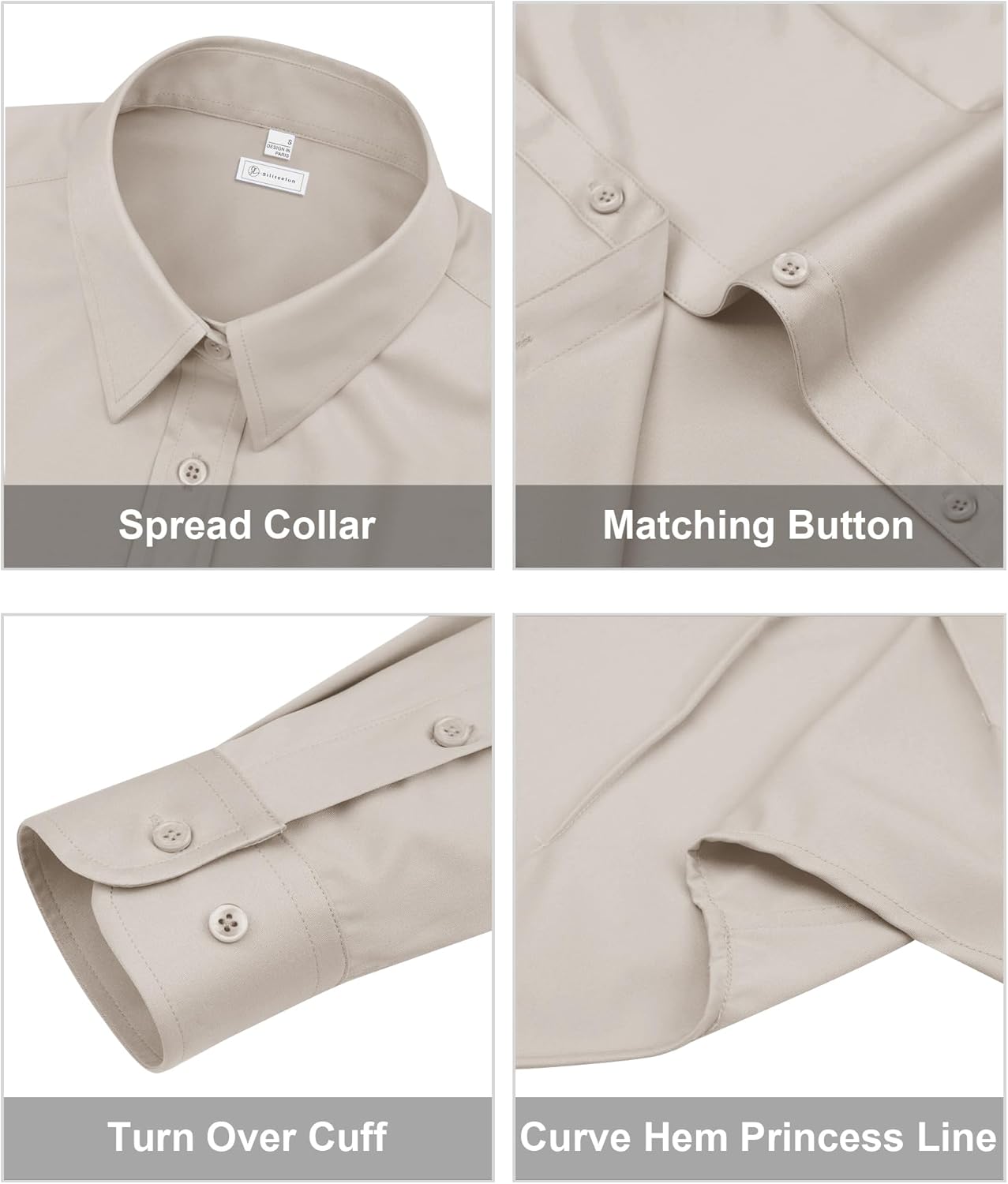 siliteelon Womens Classic-Fit Dress Shirts Long Sleeve Button Down Wrinkle-Free Stretch Solid Casual Work Office Blouse Top - Image 7