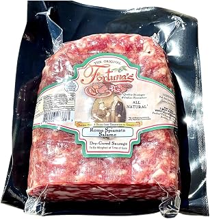 Fortuna's Spianata Roma Salame - Spianata meaning "flattened". All Natural, Nitrate & Gluten Free, Fresh Pork Select Blend, 16oz Hand-Cut Piece
