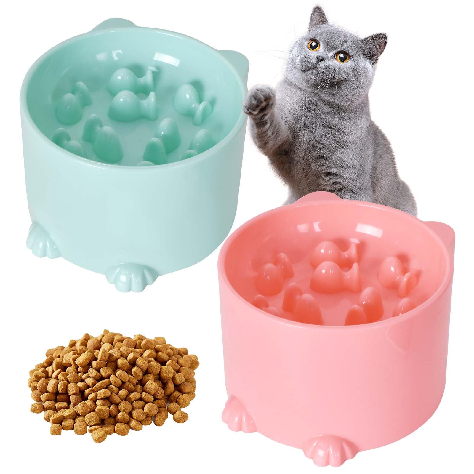 2 Pezzi Ciotole Anti-Ingozzamento Gatto, Ciotole Rialzate per Gatti, Protezione del Collo, Ciotole per Mangiare Lentamente per Animali Anti-Soffocamento, per Gatti e Piccolo Cane (Rosa, Verde)