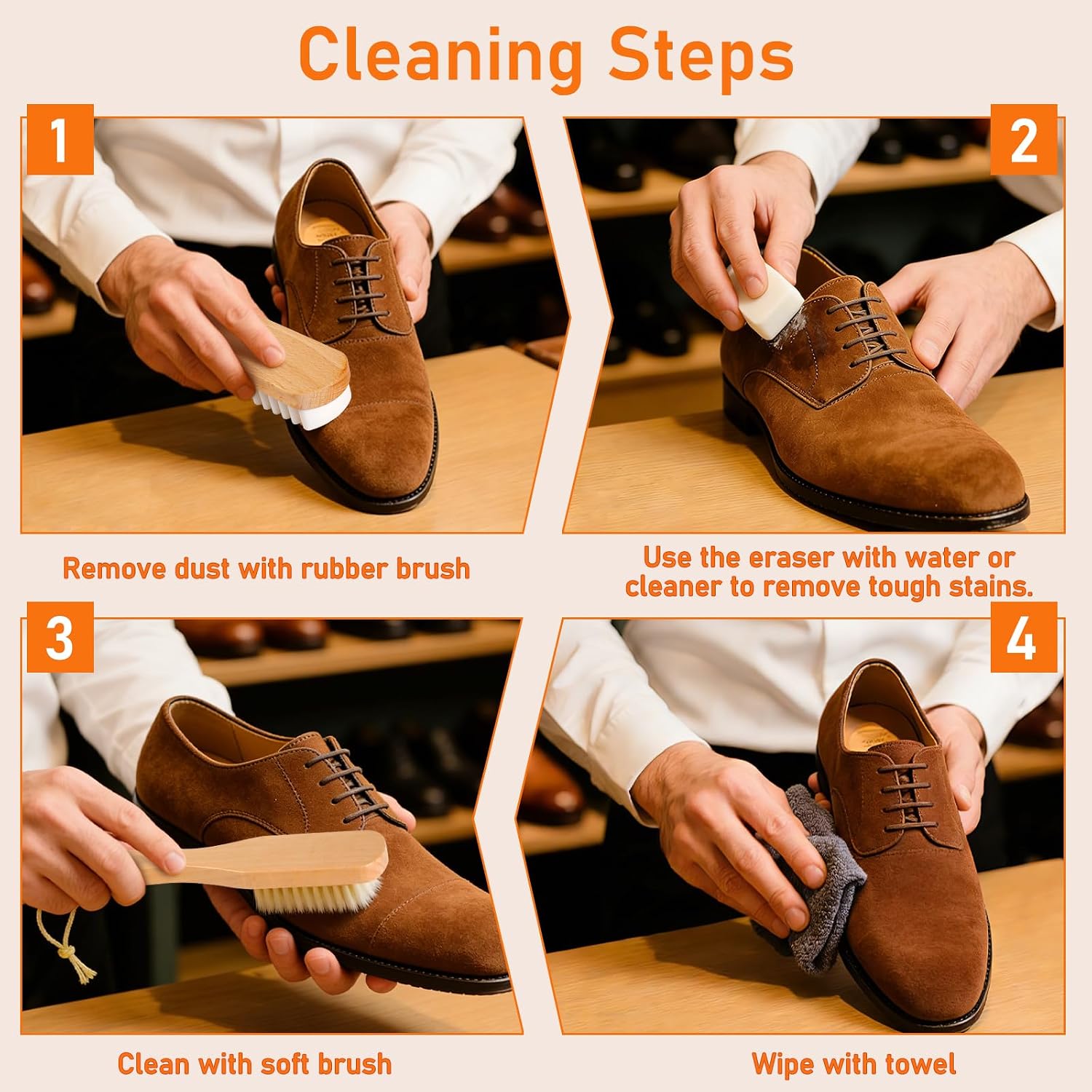 5Pcs Suede and Nubuck Shoes Cleaning Kit, Rubber Shoe Brush Cleaner, Suede Eraser, Soft Suede Brush, Towel & Storage Bag, Gentle & Effective, Stain Removal for Suede Jackets, Purse, Couches & Bags