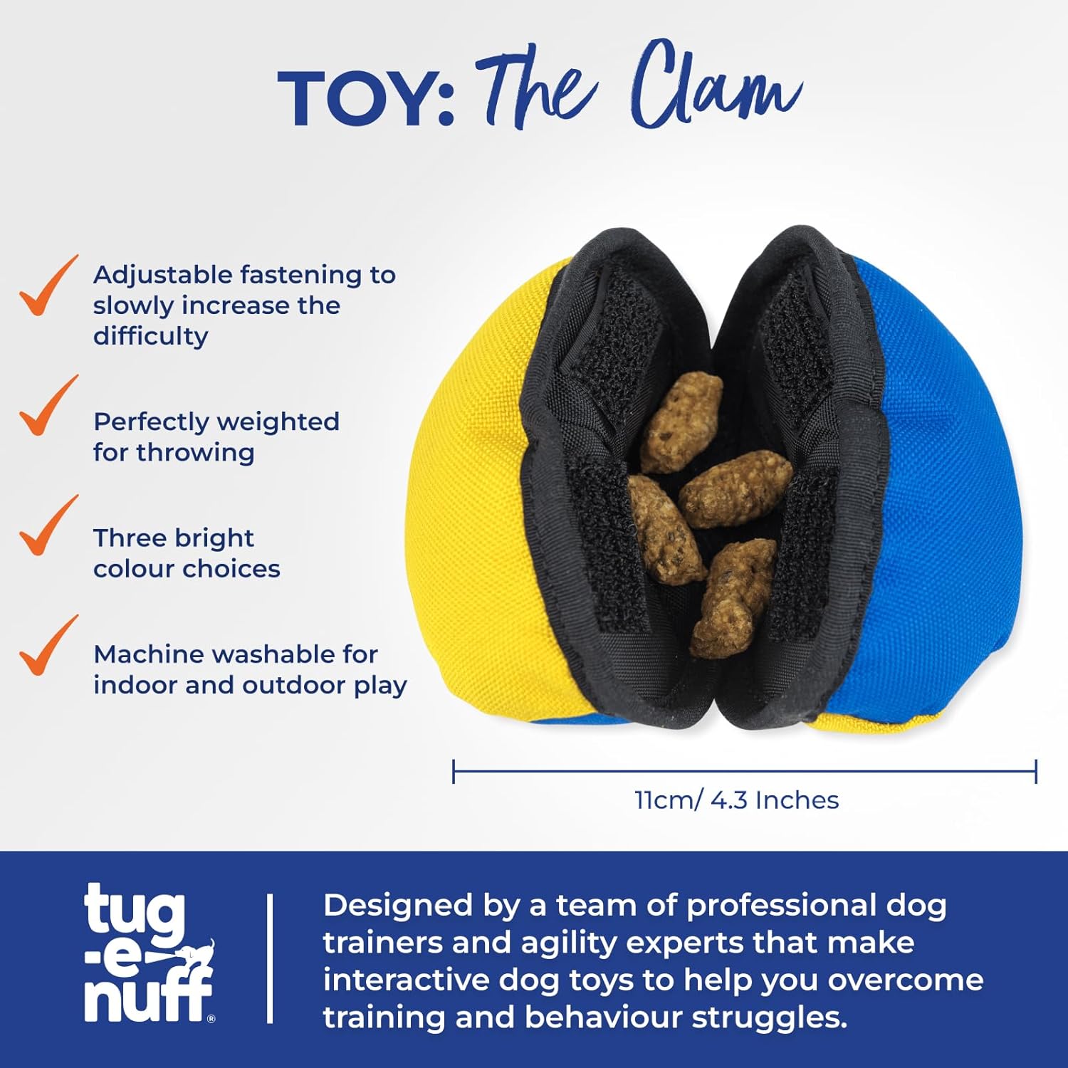Tug-E-Nuff The Clam | Compact Dog Treat Dispenser Toy with Clever Opening Mechanism | Ideal for Interactive Dog Training | Pocket-Friendly and Size 4.5 inches