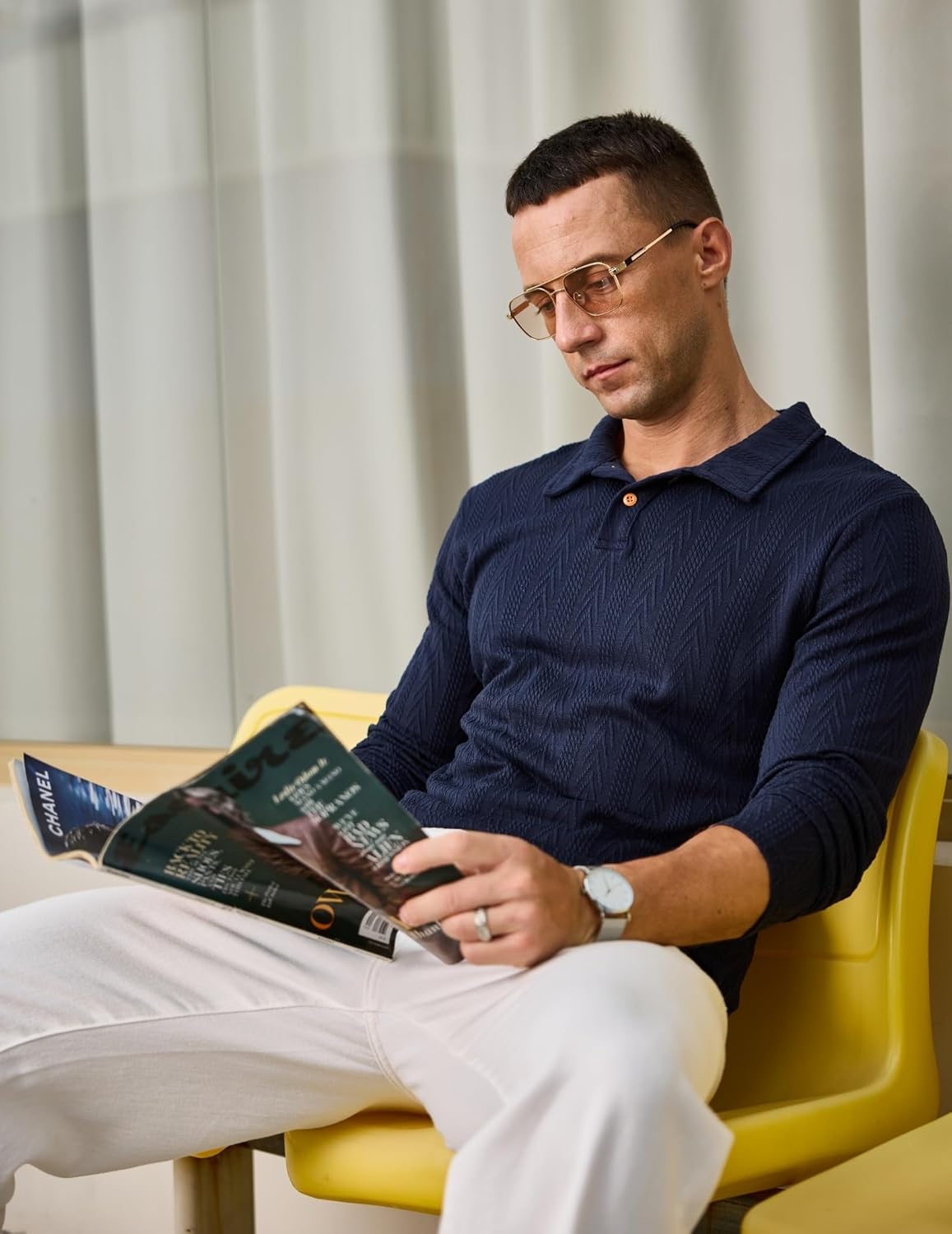 Aulemen Mens Knit Polo Shirts Long Sleeve Casual Textured Golf Polo Shirts Dress Collared Sweater Pullover - Image 5