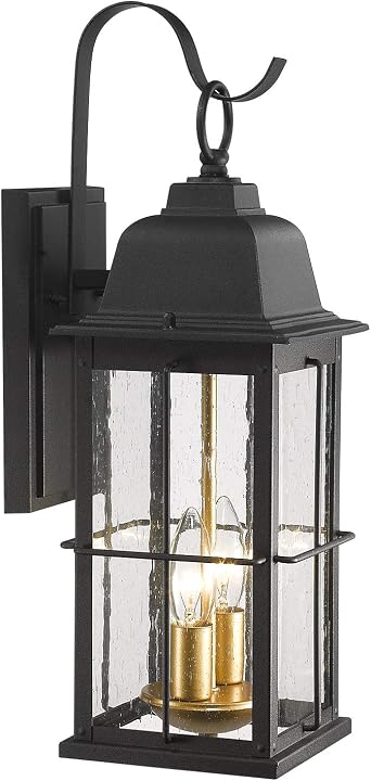 zeyu 17 inch Outdoor Porch Light Wall Mount, Black and Gold Finish, 20071B2