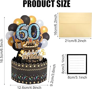 Biglietto Pop-Up 3D Per 60° Compleanno - Azzurro Con Palloncini E Spumante Per Uomo E Donna