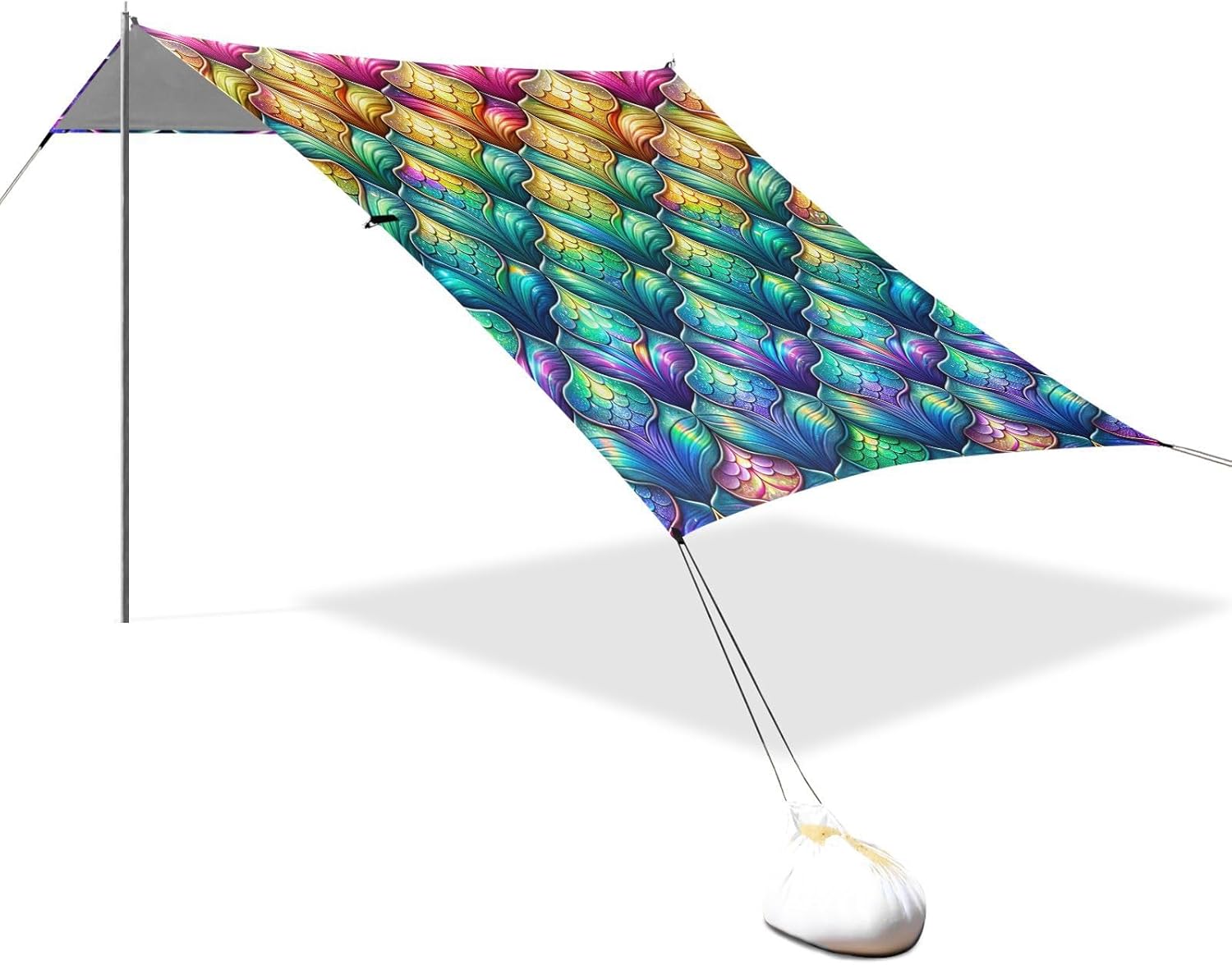ALAZA Rainbow Mermaid Scale Colorful Beach Tent Sun Shelter UPF50+ Protection Beach Shade Canopy w/ 4 Sandbags for Outdoor Camping, Fishing, Backyard Fun, Picnic, 10x9 ft