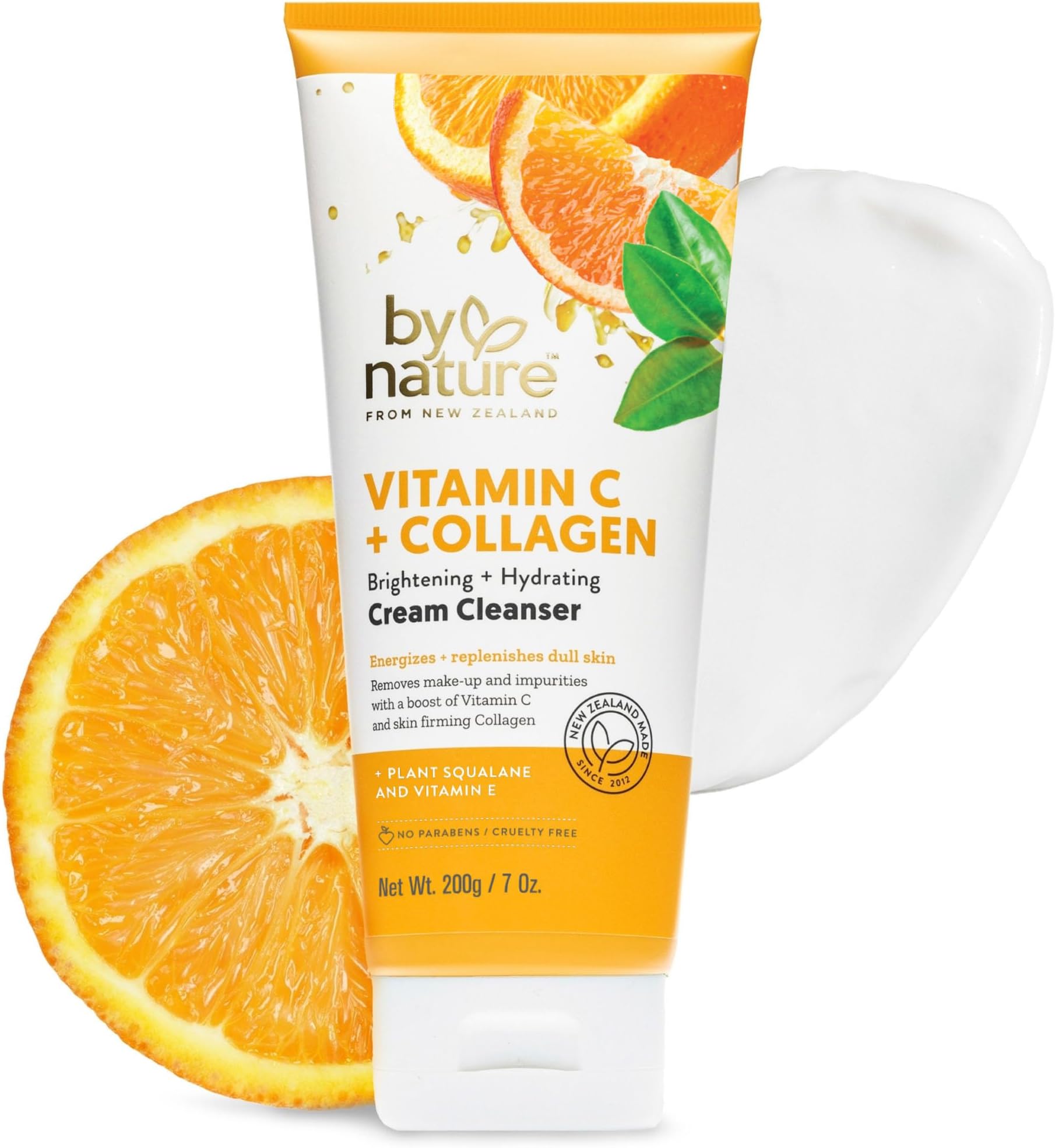 By Nature Vitamin C + Collagen Face Cream Cleanser - Daily Makeup Remover and Facial Wash from New Zealand (7 Oz)