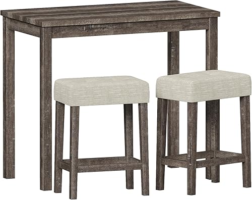 FAGAGA Juego de mesa de comedor de 3 piezas para 2, mesa de bar y sillas, mesa con 2 sillas ergonómicas, escritorio de oficina para espacios