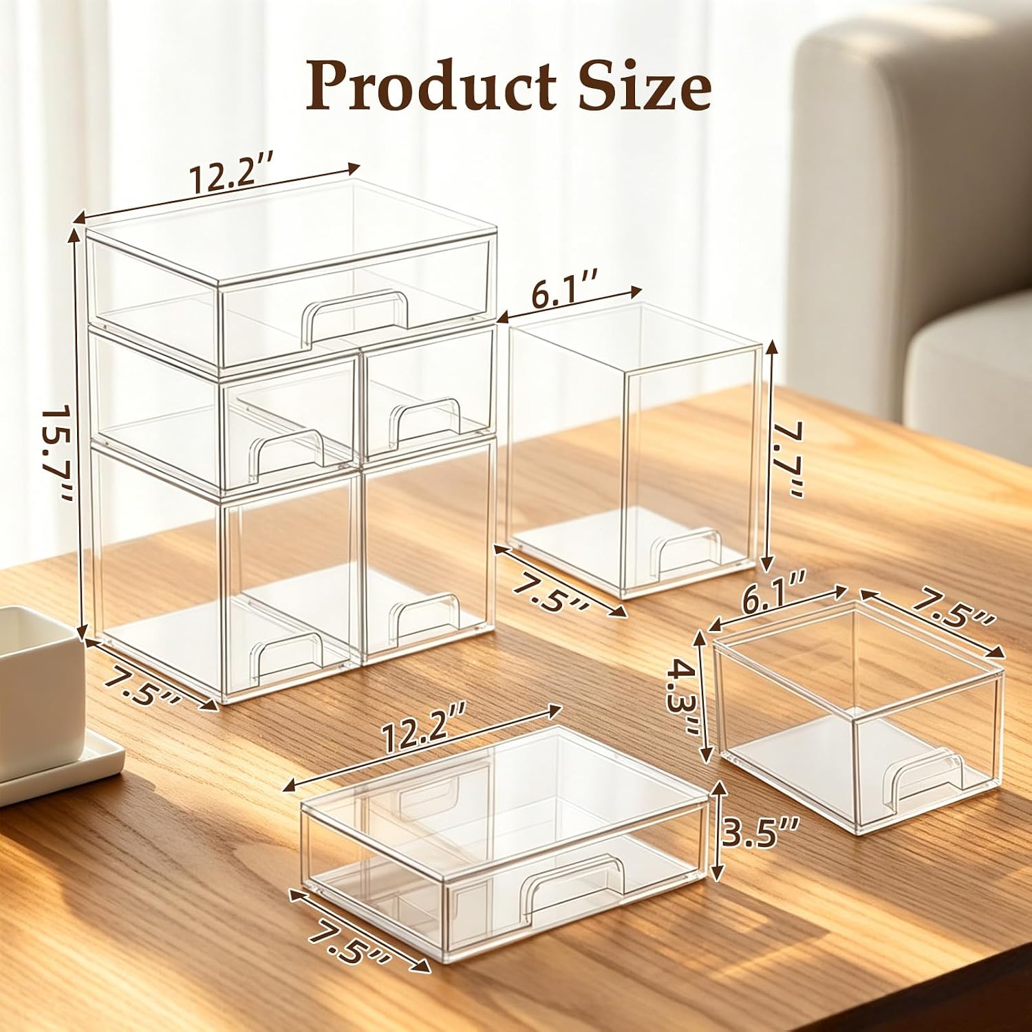 Baby Bottle Organizer 5 Pack Baby Bottle Storage Organizer Clear Bottles Station Acrylic Stackable Container Drawers Bins for Pacifiers,Nipples,Pump Parts for Countertop,Cabinet,Bathroom,Vanity
