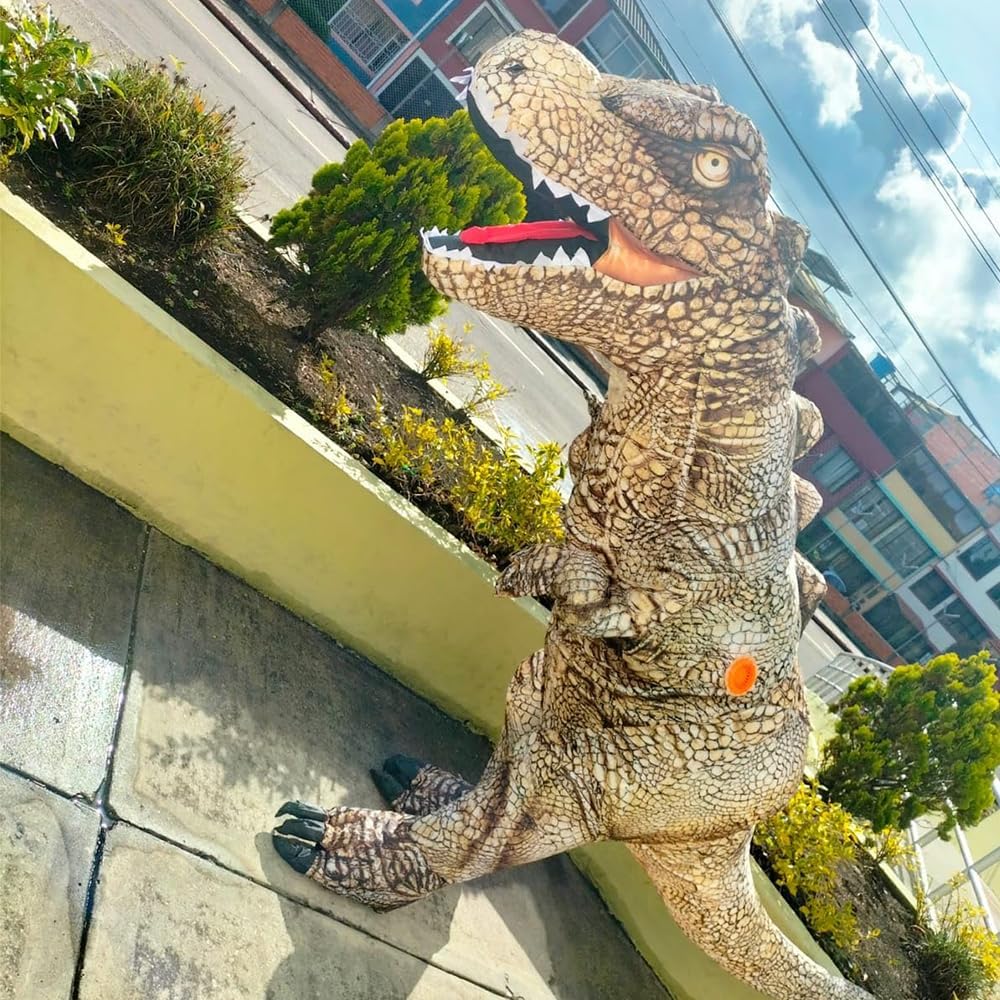 KOOY Dinosaur Costume Adult Inflatable Raptor Onesies Blow Up T-rex Dino Full Body Funny Halloween Costume for Men Women Teens - Image 3