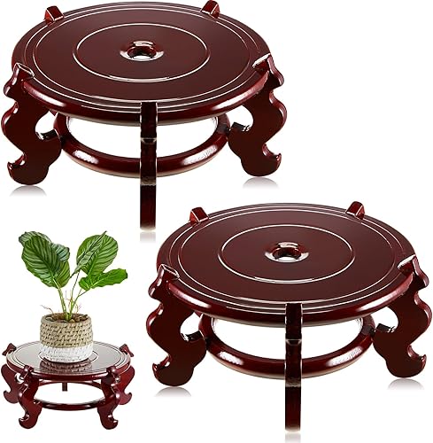 Miniatura 8 de Geetery 2 soportes de madera para plantas de 8 pulgadas, soportes de exhibición chinos de pecera para interiores, muebles de interior de estilo
