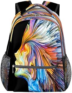 Mochilas para meninos e meninas, mochila escolar com vários bolsos, arte abstrata, feminina, impermeável, com alça de ombro ajustável para viagens, caminhadas, acampamento, Multi, Medium