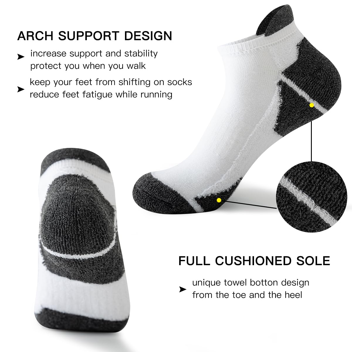JOYNÉE 10 pares de calcetines de tobillo para hombre, calcetines atléticos para correr con pestaña de corte bajo para hombre