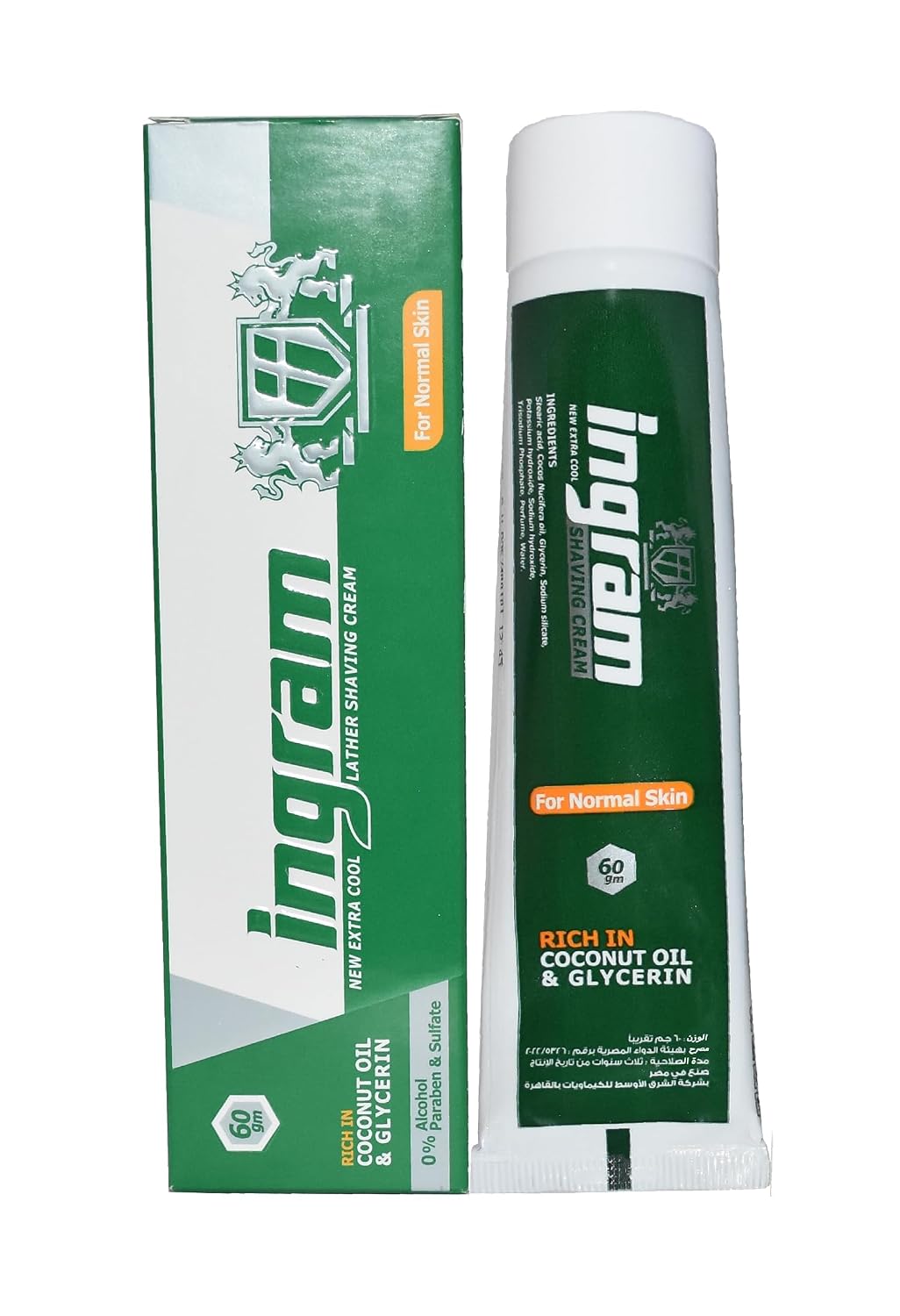 1Pcs Ingram New Extra Cool Lather Shave Cream Shaving Tube 60 g Glycerin Coconut Oil For A (1 Pack = 2.6 oz/gm), White