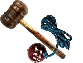 Premium Wood Cricket Bat Knocking Mallet with Hanging Leather Ball Wooden Bat Mallet ()