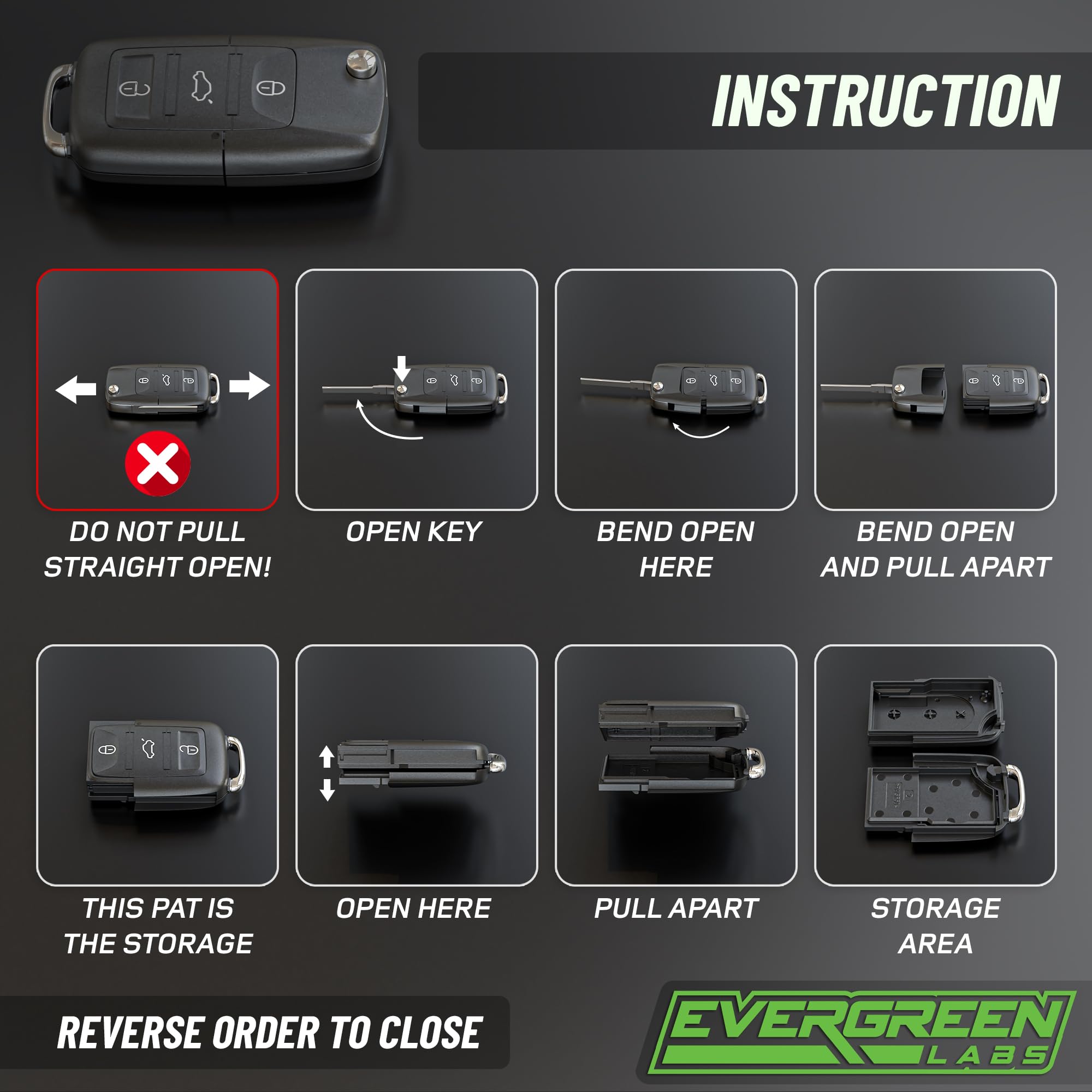 Lot de 2 porte-clés de voiture rangement secret compartiment