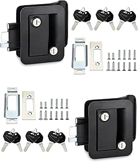 Engineering Plastic Camper Door Lock, Camper Door Handle Latch Replacement, Fit 3.65" x 2.95" Lock Hole, RV Door Lock for Travel Trailers, Entrance Front Door, Pack of 2 Different Keys
