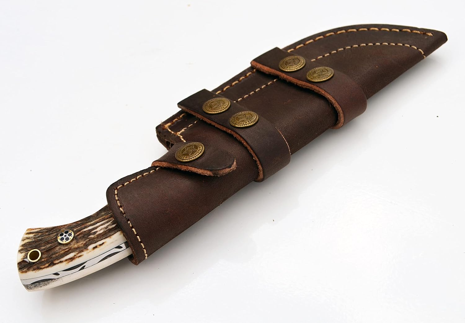 Tracker Knife - Stag Handle, Hammered Damascus Hunting Skinning Knives Blades Blade Knife