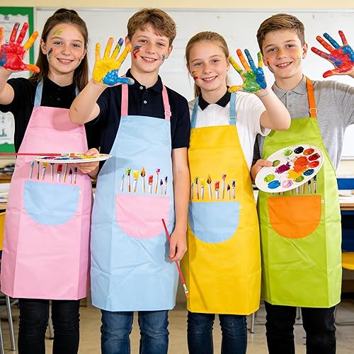 Miniatura 6 de Juego de delantales de arte, delantales de pintura, delantal de artista lindo con bolsillos para pintar suministros de arte