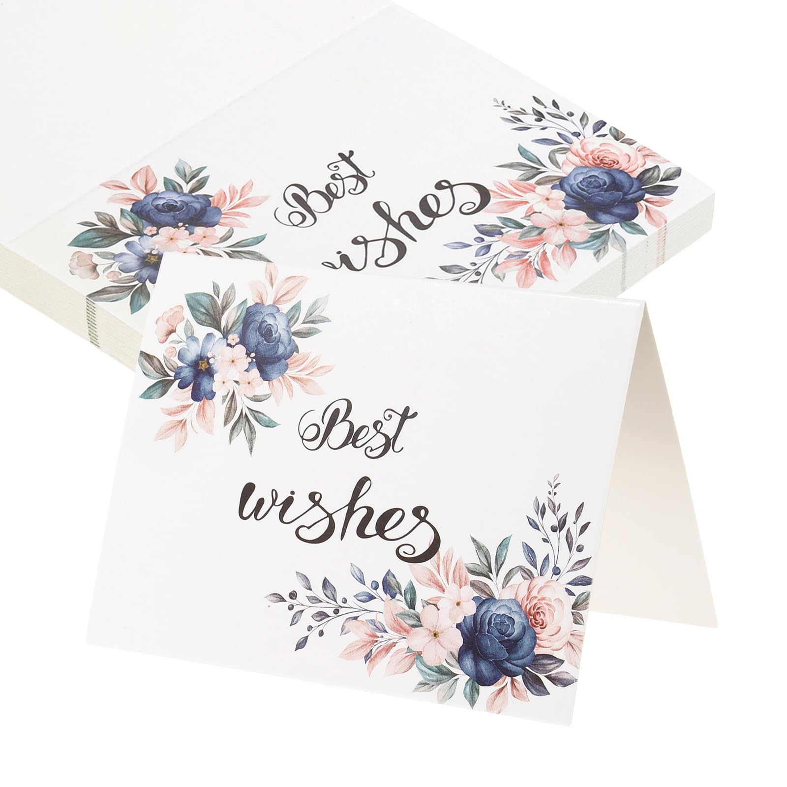 sourcing map 25Pcs Best Wishes Cards, 93x140mm Floral Folded Blank Cardstock, Thank You Notes for Greeting Cards Wedding Graduation Birthday DIY Craft Invitations, Blue Rose Style
