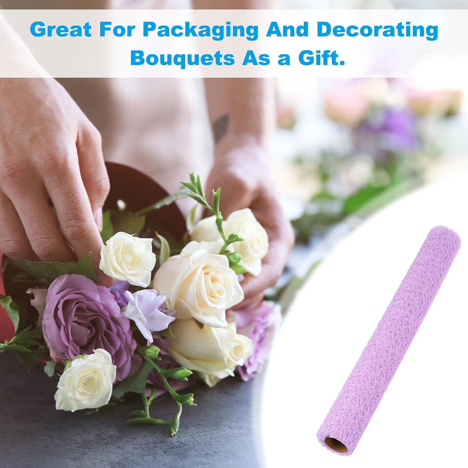 PATIKIL 180" L x 19.7" W Jacquard Net Mesh, 2Rolls Korean Openwork Floral Bouquet Wrapping Paper for Packaging Fresh Flower Wedding Valentine's Day Florist Supplies, Purple
